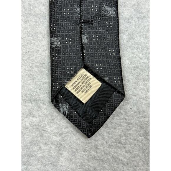 Burberry London Black Gray Check Textured Silk Logo Neck Tie - Picture 3 of 6
